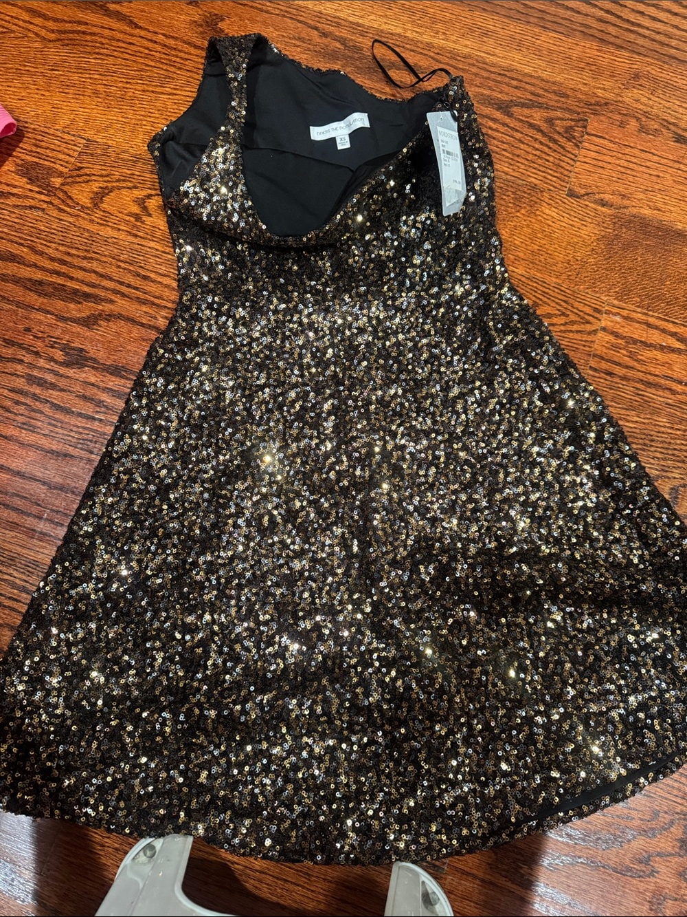 Dress the Population Black and Gold Sequin Fit-and-Flare Dress